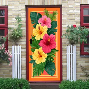 2pcs Tropical Hibiscus Flower Wall Stickers Removable Self Adhesive Waterproof Decorative Door Stickers for Living Room Bedroom Wall Decor Creative Plant Flower Wall Decals Large Size Home Decor Sticker