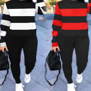 Women 2 Piece Outfits Sweat Long Sleeve Round Neck Pullover Top Pocket Drawstring Pants Set, Comfor Daily Basic Travel Outdoor Tracksuit