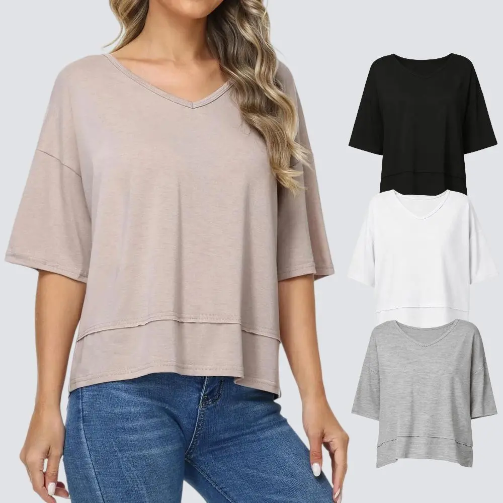 Women's V Neck T Shirts Summer Short Sleeve Tees Tops Casual Flowy Loose Fit Basic Tshirt  Vneck Minimalist Womenswear,back to school,back to school shopping,clothes for back to school,first day of school outfits