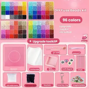 24/48/72/96 Colors 2.6mm Plastic Fuse Beads Kit | 3D Pixel Puzzle DIY Craft Beads Set with Pegboard, Ironing Paper, Tweezers & Accessories