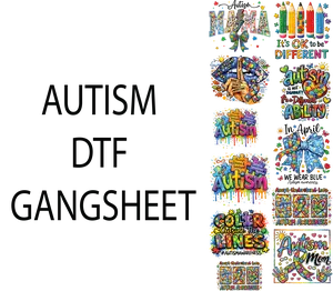 AUTISM DTF GANGSHEET FOR SHIRTMAKING