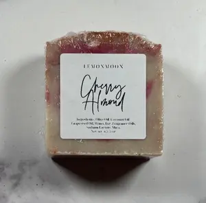 LEMONMOON Cherry Almond Soap - Sweet Nutty Scent with Olive Coconut & Grapeseed Oils - 4.5-5 oz Handcrafted Bar Soap for Everyday Use or Gift