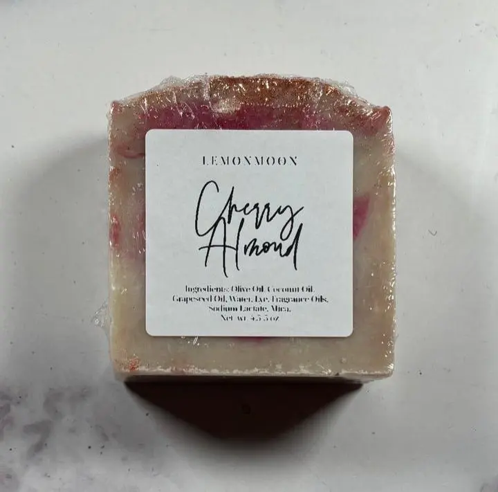 LEMONMOON Cherry Almond Soap - Sweet Nutty Scent with Olive Coconut & Grapeseed Oils - 4.5-5 oz Handcrafted Bar Soap for Everyday Use or Gift