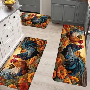 3-Piece Soft Kitchen Floor Mat Set Non-Slip Washable Anti-Fatigue Long Strip Mat for Living Room Laundry Room Bathroom Decorative Absorbent Rug room decor area cozy flower pattern