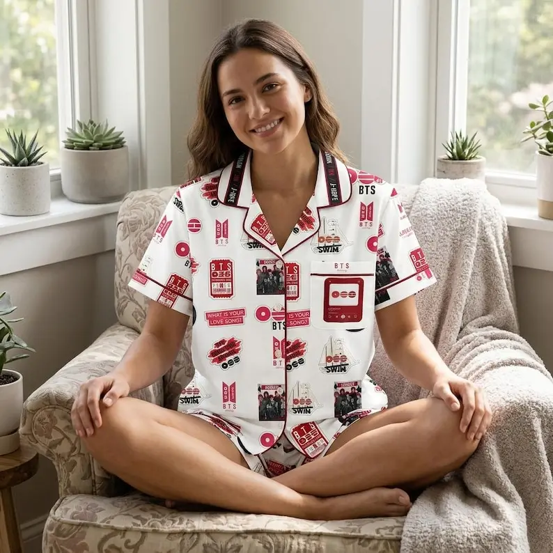 Women's K-Pop Inspired Cartoon Pajama Set, Cute Korean Style Sleepwear, Idol Inspired Loungewear
