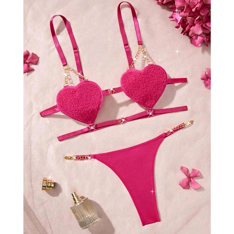 Cross-border Foreign Trade Autumn New Arrival Romantic French Style Sexy Heart-shaped Strap Temptation Lingerie for Women