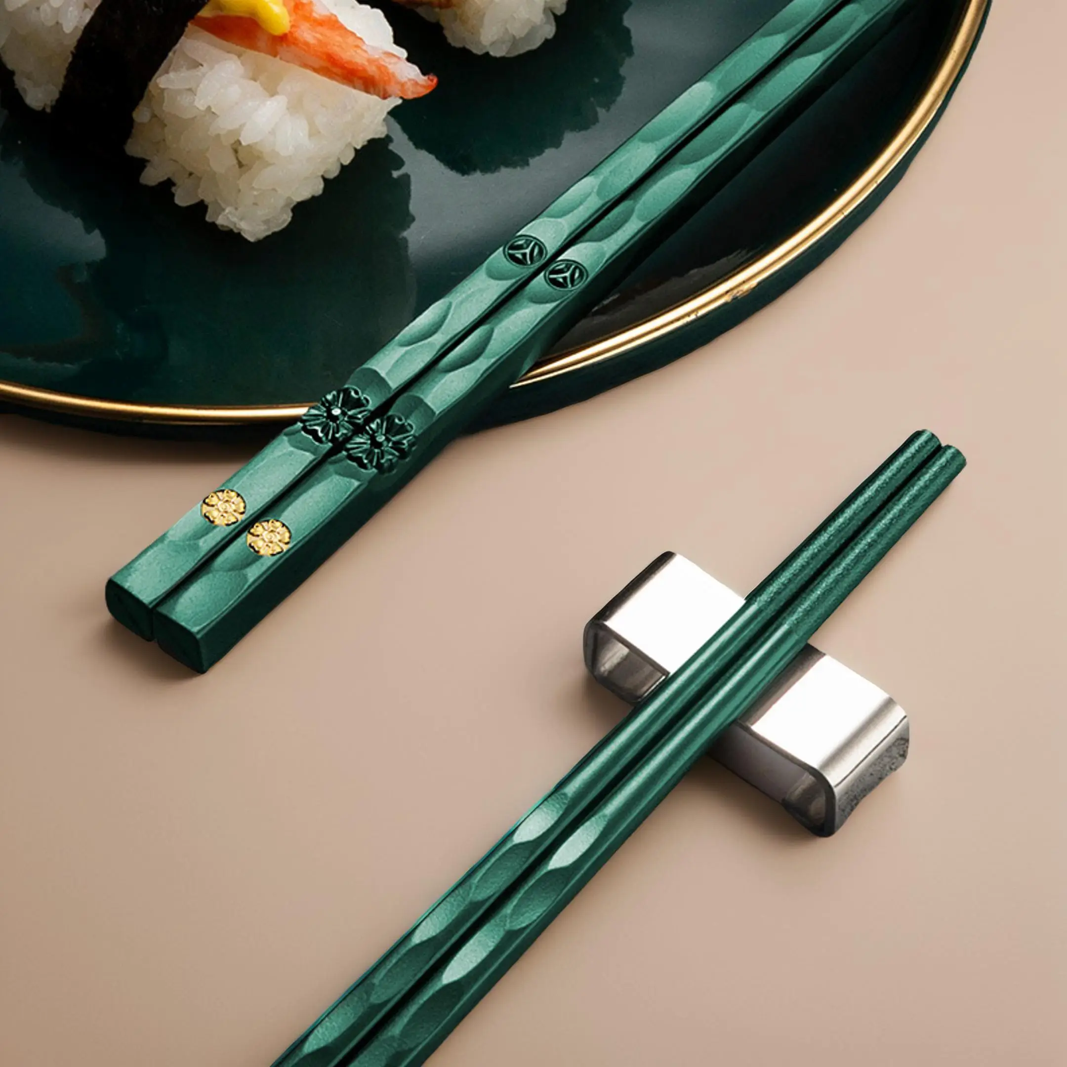 Household Chopsticks Set, 5 Pairs Durable Non-slip Alloy Chopsticks, Kitchen Tableware, Fall for Gift, Kitchen Gadgets 2024