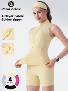 UnciaActive Gold Zipper Vest & Shorts Set - Minimalist Women's Tracksuit with Spandex Power Fit for Workout & Yoga - Airlayer Fabric & High Elasticity - 4 Color Options - Basic / tracksuit set - workout sets women - gym outfits - gym shorts - bikershorts