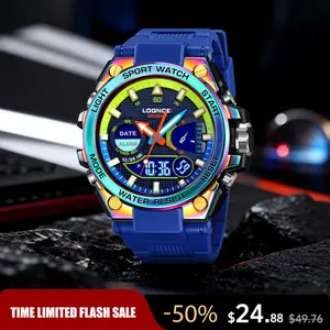 Men's Colorful Punk Style Quartz Watch, Multi.Functional Waterproof Dual Display Wristwatch, TrendyFashion Sport Watch, Birthday Gift with Gift Boxfashionable wristwatch multifunctional men luminous hand