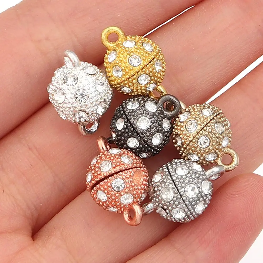 5PCS 8 10 12mm Round Crystal Magnetic Clasps DIY Necklace Bracelet Buckle Hook Clasps End Clasps Connectors for Jewelry Making