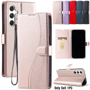 PU Leather Protective Phone Case For Samsung Galaxy A55 A35 A25 A15 A05 A54 A34 A24 A14 A04 S A73 A53 A33 A23 A13 4G 5G With Wrist Strap Wallet Card Slots Stand Cover