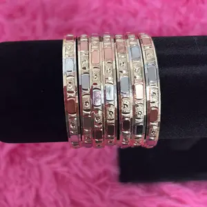 3 Tone 14k-Gold Color Seminario Bangles for Kids and Elders Size 4-8 - Set of 7