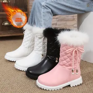 Girls' Winter Boots with Zipper Closure - Pastel Pink/White/Black, Synthetic Upper & TPR Sole, Warm Mid-Calf Snow Shoes for Toddler & Kids, Easy-On Zipper Closure, Non-Slip TPR Outsole for Everyday, Parties, School - Cute Cold Weather Footwear, Party
