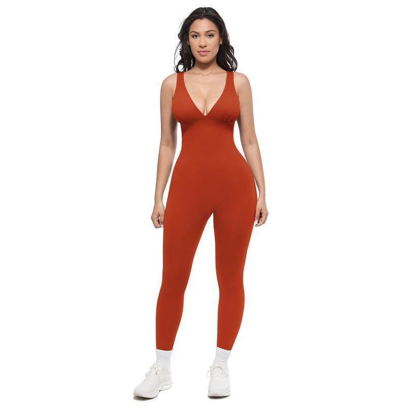 1pcs Deep V Shapewear Sportswear Yogawear with Chest Support Breathable High-Waisted Tummy Control Jumpsuit