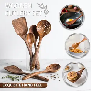 Wooden cutlery set, 5 non stick cookware, household kitchen utensil set, handmade for kitchen gifts for mothers, wives, and grandmothers, ideal cookware for cooking eggs, fish, and pancakes