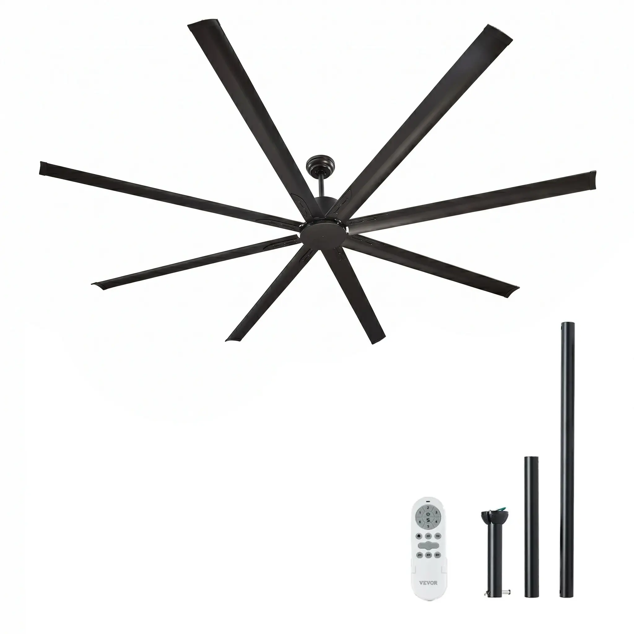 【DealsForYouDays】 VEVOR 96 In Ceiling Fan without Light, 6-Speed Remote Control, Aluminum 8-Blade, Reversible DC Motor, Modern Low Profile Flush Mount Exterior Fan for Bedroom, Living Room, Patio, Indoor/Outdoor, Black