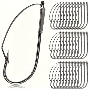 YOTO 180pcs Weedless Fishing Hooks, 1/0 2/0 3/0 Carbon Steel Worm Hook - Perfect Fishing Accessory