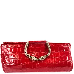Red Leather Moc Croc Clutch