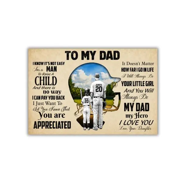 Personalized Softball Dad Daughter Poster, To My Dad It’s Not Easy for a Man to Raise a Child, Softball Wall Art Father’s Day Gift