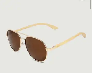 Aviator Sunglasses with Gold Frame and Natural Wood Temples for Stylish Protection