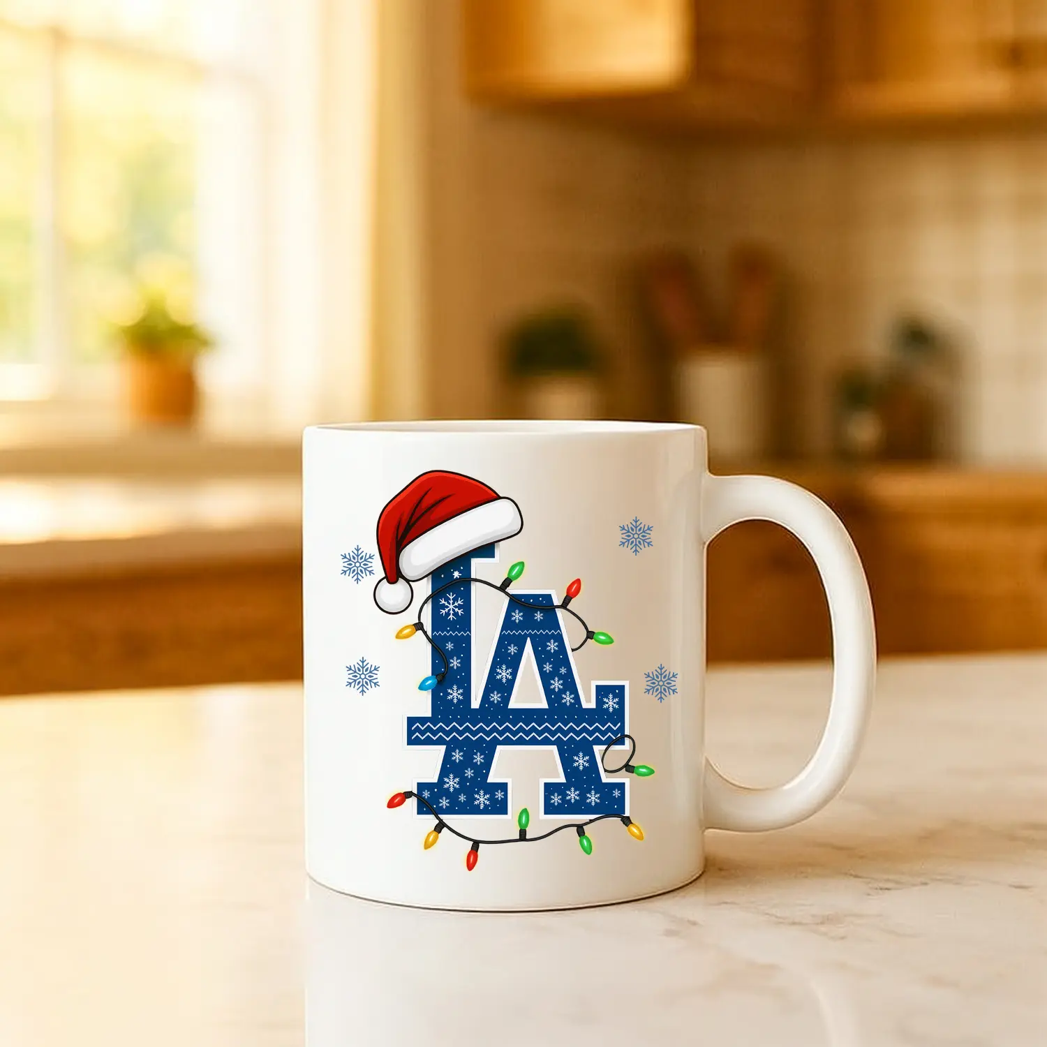 [BNB Christmas Gift] “LA Christmas Fan Mug – Cozy Holiday Coffee Cup with Santa Hat & Festive Lights, Perfect Gift for Die-Hard Supporters, Friends, Family & Coworkers Who Love Blue Winter Vibes”