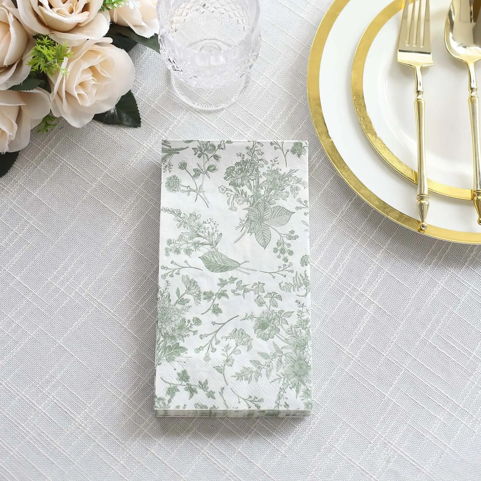 Bulk Decorative Paper Napkins (Pack of 20) - 2-Ply White/Sage Green French Toile Print Disposable Tableware, Soft Absorbent Bulk Napkins for Wedding, Birthday Parties, Home Hostesses