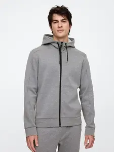 Gap Relaxed Logo Zip Hoodie Soft Fleece Long Sleeves Drawcord Hood Kanga Pockets Banded Hem Menswear Comfy Sweatshirts