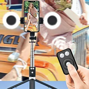 New Multi-purpose Upgraded Phone Extendable Selfie Stick & Tripod with Bluetooth Remote Control & Fill-in Light for Travel & Live Streaming