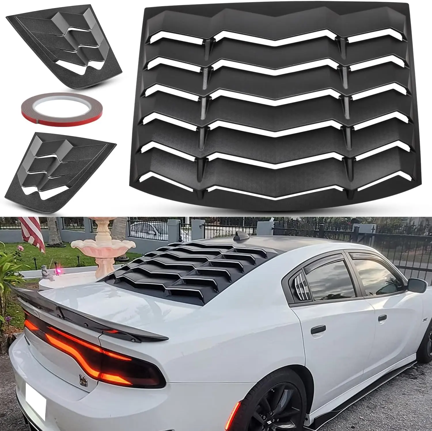Rear+Side Window Louver Fits for Dodge Charger 2011-2023 SXT/GT/RT/RT Scat Pack/Scat Pack Widebody/SRT Hellcat Widebody in GT Lambo Style Custom Fit Windshield Sun Shade Cover ABS (Matte Black)