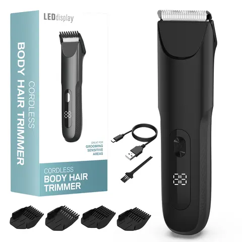 Men's Electric Body Hair Trimmer - USB Rechargeable Cordless Personal Care Appliance with Smart Digital Display, High-Speed Motor for Painless Removal, Stainless Steel Build, Daily Care & Dry Shaving Solutions, Gifts for Adults & Guys
