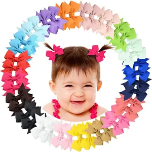 2" Baby Hair Clips Fully Lined Bows Tiny Alligator Clips for Infants and Toddlers in Pairs