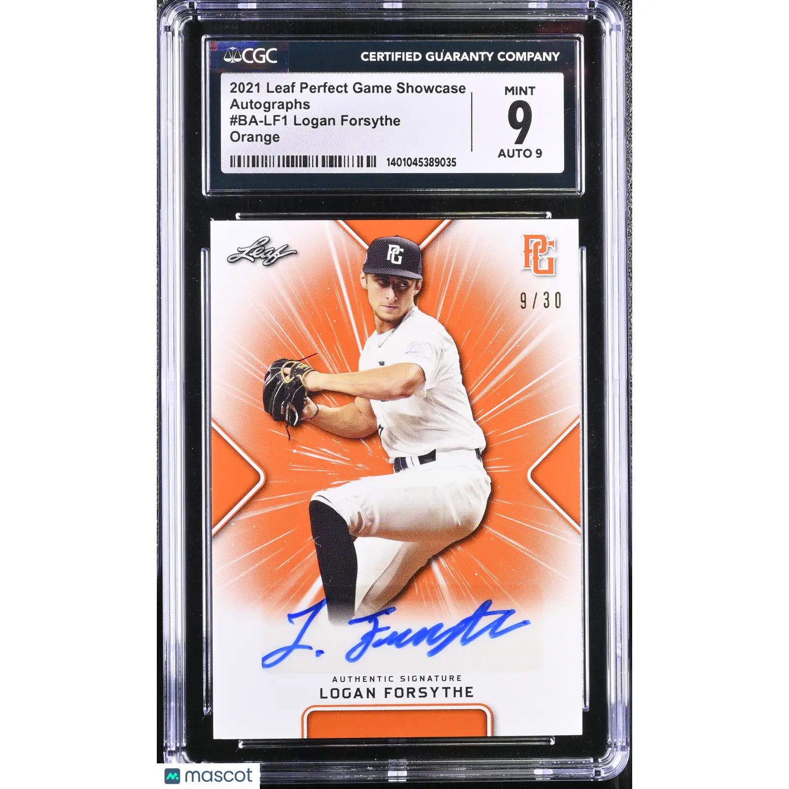 Logan Forsythe CGC 2021 Perfect Game Showcase #BA LF1 Orange Auto 9/30 9