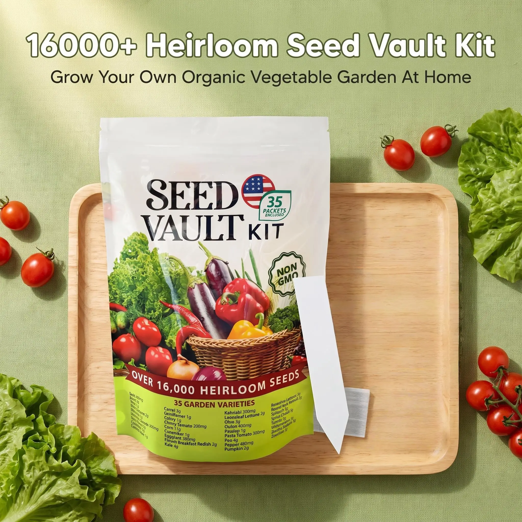 Survival Vegetable Seed Vault - 35-Pack 16,000+ Seeds for Spring, Fall, Winter Gardening - Preppers & Gardeners Gift Kit for Men, Women