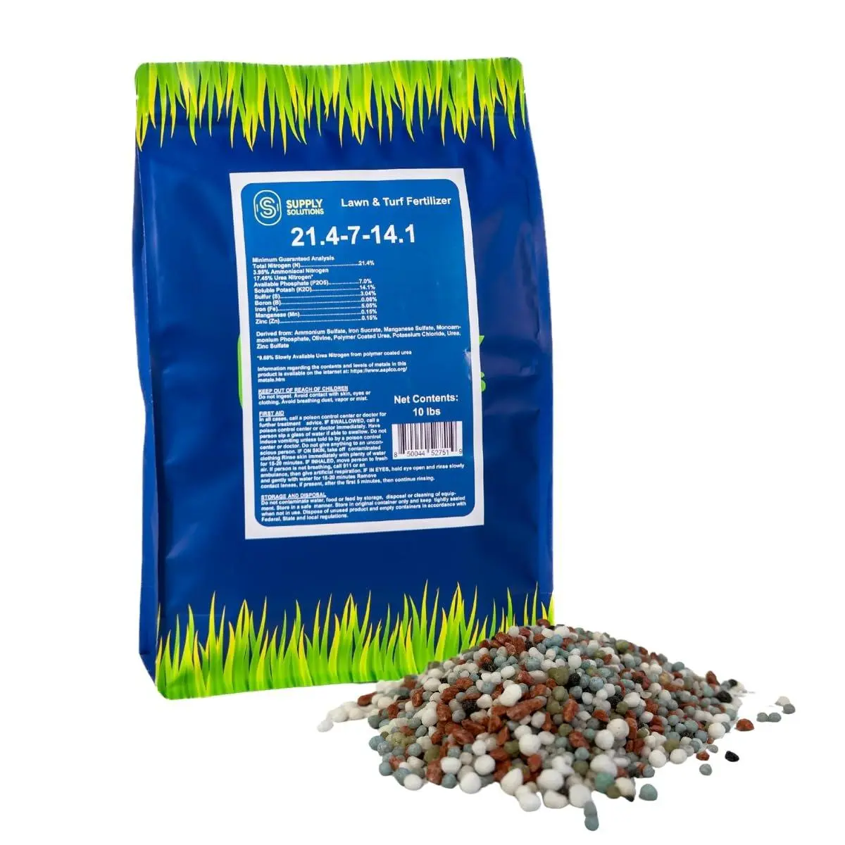 Supply Solutions 21.4-7-14.1 Lawn & Turf Fertilizer with Iron Deep Greening Accelerated Growth Heat & Cold Protection 10lbs Balanced Formula for Vibrant Grass