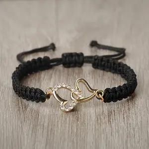 [1pc Heart Charm Bracelet] 1pc Adjustable Heart Charms Woven Bracelet | Black Red Thread Rope Lucky Bracelets for Women s Engagement Bangles