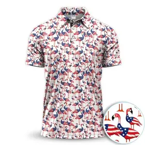 Patriotic USA Flamingo Golf Polo Shirt Funny American Outfit for Comfortable Stylish Golf Days Outdoors