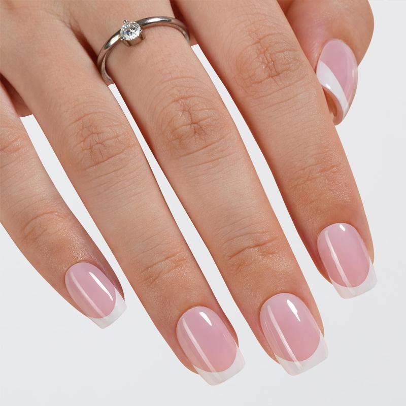 140Pcs French Gel Nail Tips, French Tip Press on Nails Short Square, Glossy Natural Artificial Full Cover Cute False Nails Pre-lasting, Short Square Press On Nails Fake Nails Extensions Gel Nail Tips Nail Art DIY Manicure Gifts for Women, Nail Tips Kit