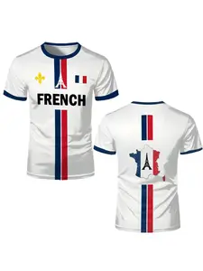 France Football Jersey, Lightweight Jersey, Summer Men's Soccer Uniform, Short Sleeve Sports Shirt, Casual French Map Flag Pattern, Unisex Outdoor Activewear
