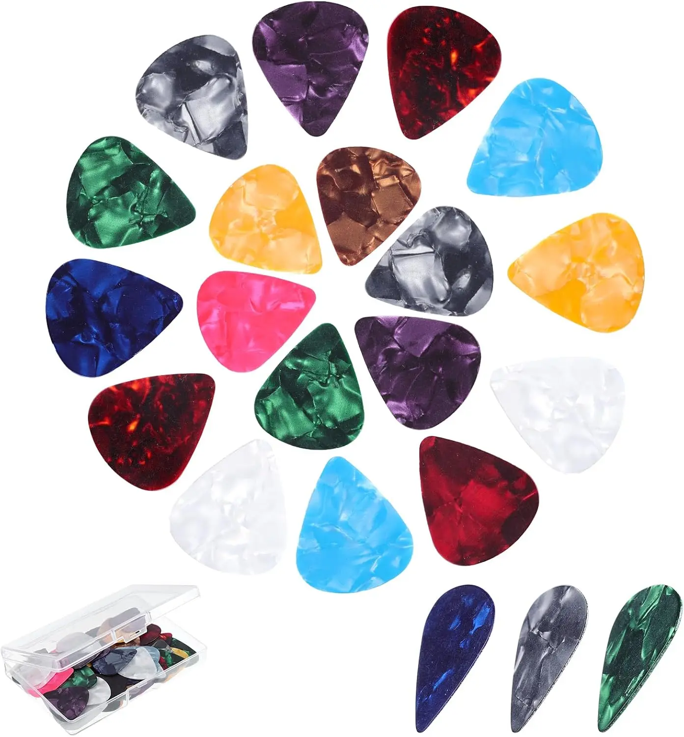 Summer Spring Gift 60PCS Guitar Picks Set – Assorted Colors & Mixed Thickness | Premium Guitar Plectrums with Storage Case | For Acoustic, Electric & Bass Guitar