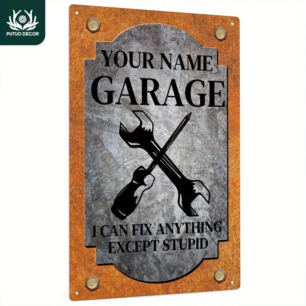 Personalized Garage Sign, Custom Name, Gifts For Dad, Grandpa, Uncle, Him, 12x8 Inches Metal Sign, Home Room Decor