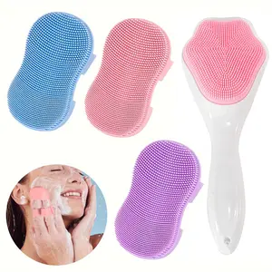4Pcs/ Set Silicone Face Scrubber and Exfoliator Brush - Facial Cleansing Brush for Blackhead, Acne, Pore, Cradle Cap - Deep Cleaning Skin Care