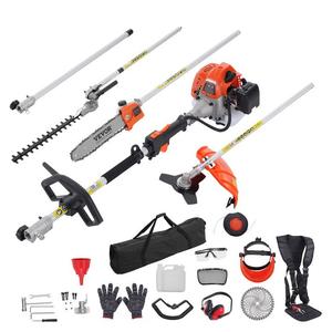 【fathersdaygift】VEVOR 52CC 6-in-1 Multi-Functional Trimming Tools, Gas Hedge Trimmer, Weed Eater, String Trimmer, Brush Cutter, Edger, Pole Saw Chainsaw Pruner with Extension Pole, Cutting, Grass Trimmer Handle