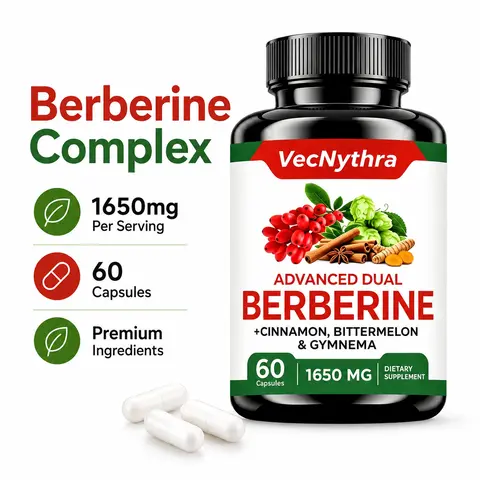 VecNythra Berberine Complex Botanical Dietary Supplement - 1650mg Premium Blend Per Serving with Ceylon Cinnamon, Milk Thistle, Zinc, 60 Capsules - Natural Health Supplement Support