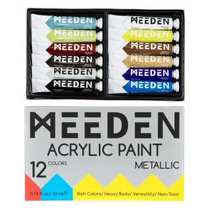 MEEDEN Metallic Acrylic Paint, Set of 12 Vibrant Colors Acrylic Tubes 0.74oz/22ml, Heavy Body Non Toxic Art Craft Paints for Artists, Kids & Beginners, Art Supplies for Canvas Wood Rocks Painting