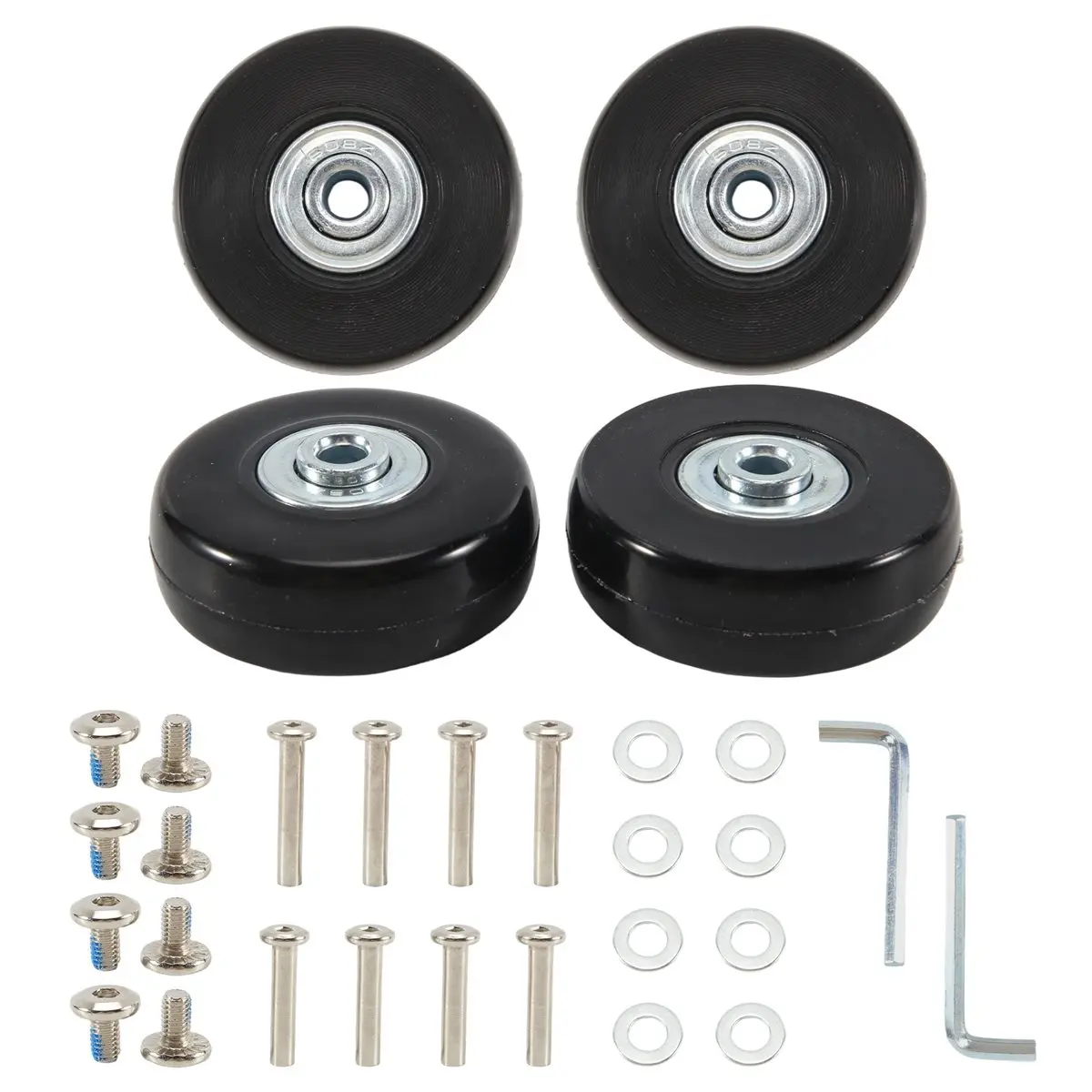 4Pcs Rubber Luggage Replacement Wheels Repair Kit - 50x18mm Size, 6mm ABEC 608Zz Bearings, Shock-Absorbing Mute Casters, Wheels+Axles+Screws (8 Axles Screws), 2 Wrenches, Flexible Rotation, Withstands A Lot of Weight for Suitcase, Inline Skate, Scooter, R