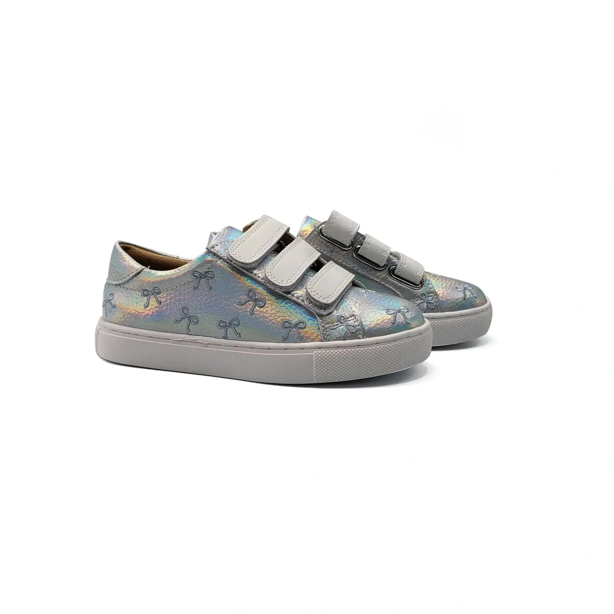 Mamelina Silver Iridescent Bow Embroidered Velcro Sneaker