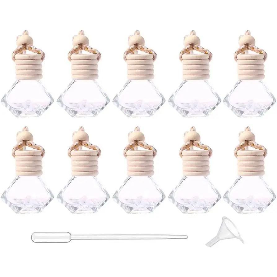 10-Count Car Fragrance Diffuser Hanging Perfume Pendant, Essential Oil Air Freshener Bottle, Automotive Interior Decor Accessory