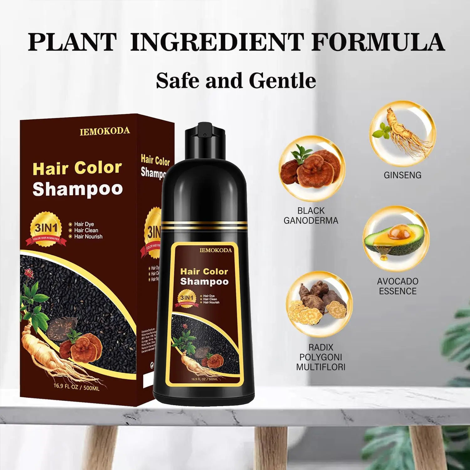 Natural 3-in-1 Coffee Hair Dye Shampoo, Instant Herbal Hair Color