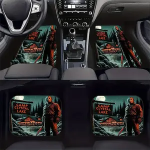 4pcs Fashionable Automotive Floor Mats, Thickened Print Design, Non-Slip Base, Fits Most Cars, Tesla, Suvs, Halloween Christmas Gifts