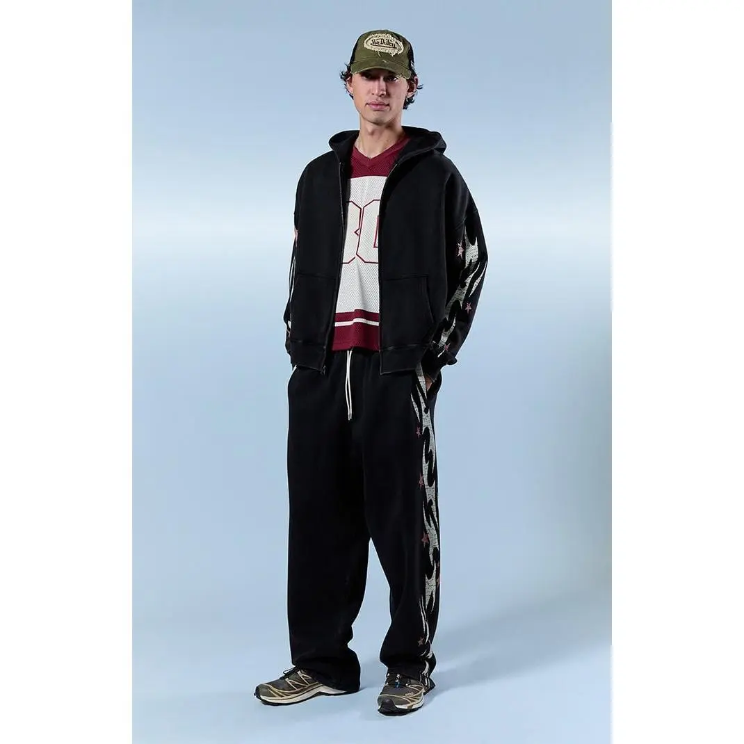 Pacsun Men's Black Flame Star Fleece Baggy Sweatpants Pacsun Men's Black Flame Star Fleece Baggy Sweatpants